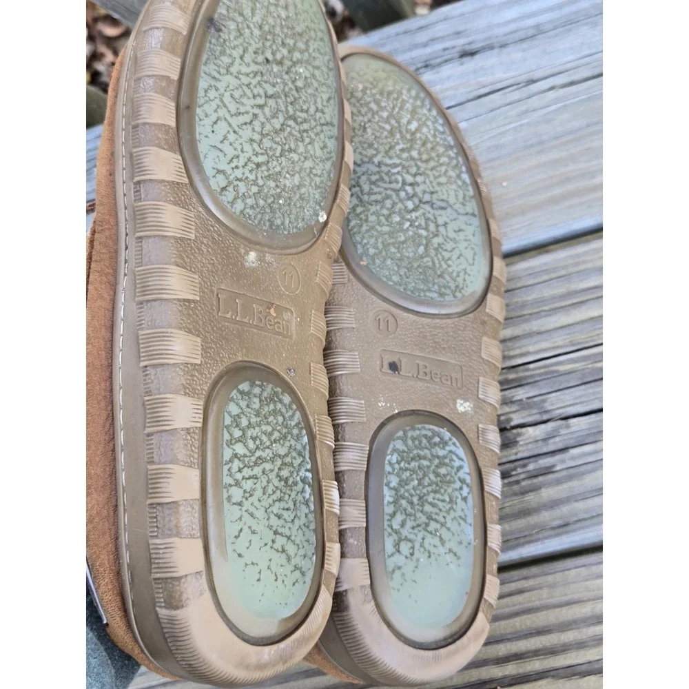 LL Bean Handsewn Flannel Lined Mocs Leather Boat Shoes Loafers Men's Size 11
